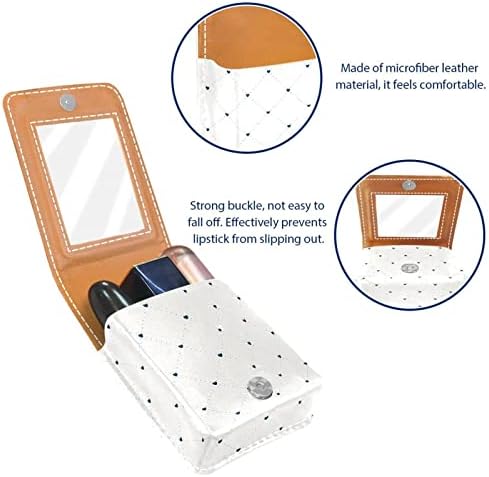 Mini Ruj Kılıfı Mavi Elmas Kafes Ruj Organizatör Ayna Düğmesi Kapatma Makyaj Tutucu Seyahat Deri kozmetik torbası