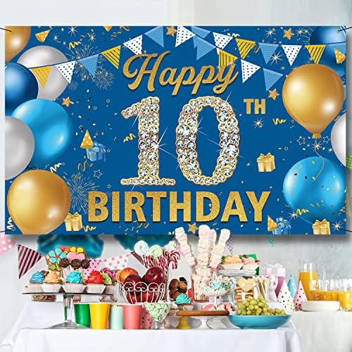 10th Doğum Günü Süslemeleri Zemin Afiş, Mutlu 10th Doğum Günü Dekorasyon için Erkek, Mavi Doğum Günü Fotoğraf Arka