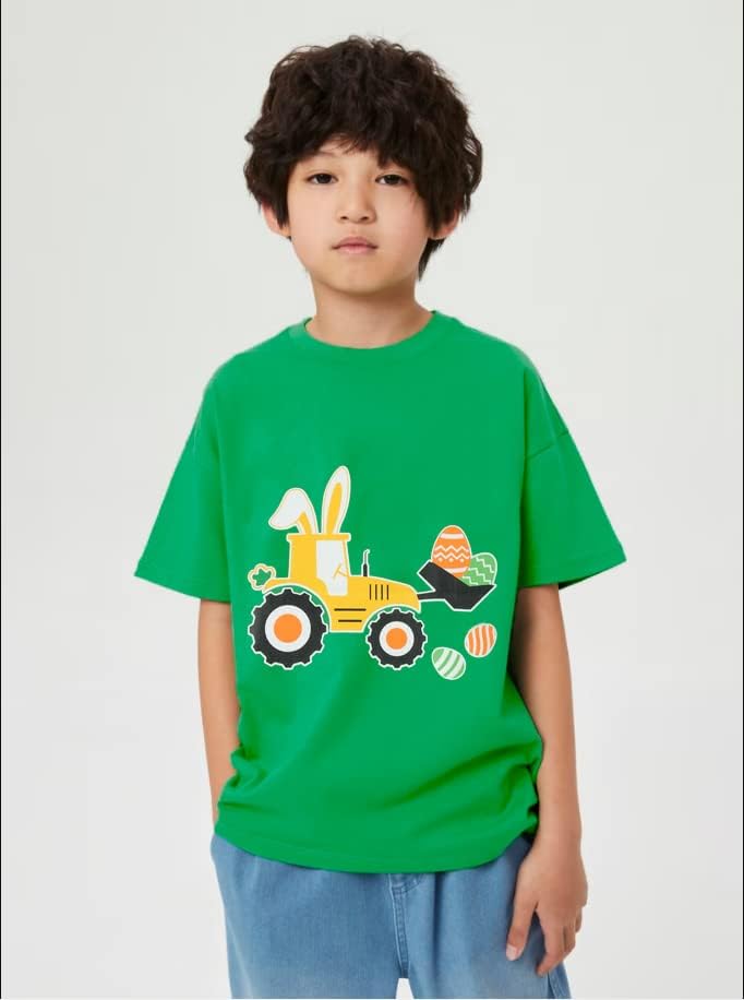Çocuklar Paskalya Gömlek Yeşil Yürüyor Boys Tees Traktör Yaz kısa kollu tişört Kıyafet paskalya tavşanı Yumurta Üst