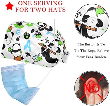 Fırçalama Kapaklar Düğmeleri ile Saç Kapak Türban Kapaklar İş Şapkaları Hemşirelik Pet Kliniği Kap 2 Adet, Panda Hayvan