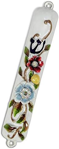 Yaratıcı Judaica El İşi Sanat Kaydırma Kapağı, Asma MEZUZAH kılıfındaki Çiçekler, Kristalli Emaye ve Ahize, Zarif