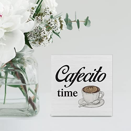 Ülke Cafecito Zaman Ahşap kutu işareti Dekor Masa İşareti Kahve Kafein Sevgilisi Ahşap Kutu Blok İşareti Rustik Ev