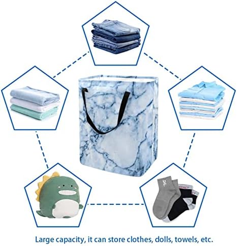 Mavi Mermer Desenli Doku Baskı Katlanabilir Çamaşır Sepeti, 60L Su Geçirmez çamaşır sepetleri Çamaşır Kutusu Giysi